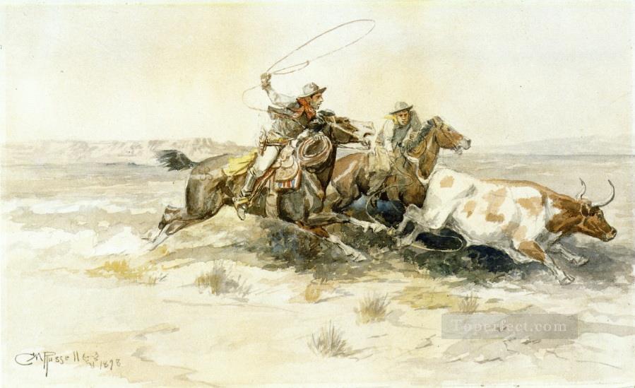 Bronk en un campamento de vacas 1898 Charles Marion Russell Indiana cowboy Pintura al óleo